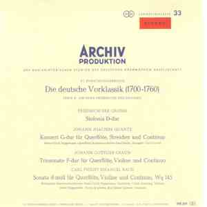 Friedrich Der Grosse / Johann Joachim Quantz / Johann Gottlieb Graun / Carl Philipp Emanuel Bach - Sinfonia D-dur / Konzert G-dur / Triosonate / Sonata Wq 145 download flac mp3