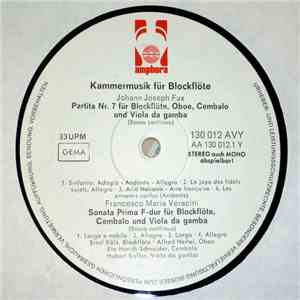 Johann Joseph Fux, Francesco Maria Veracini, Antonio Lotti, Gaetano Pugnani, Ernst Kölz - Kammermusk Für Blockflöte download flac mp3